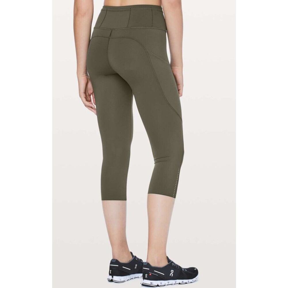 Lululemon Fast & Free Crop II Leggings Nulux 19" Dark Olive Size 6